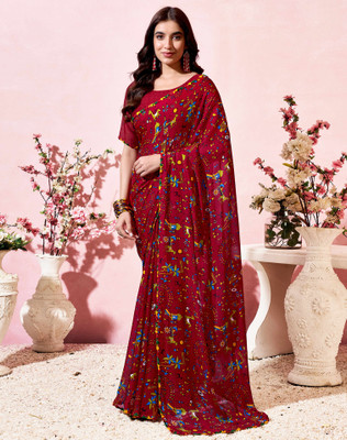 SIRIL Printed Daily Wear Georgette Saree(Red)