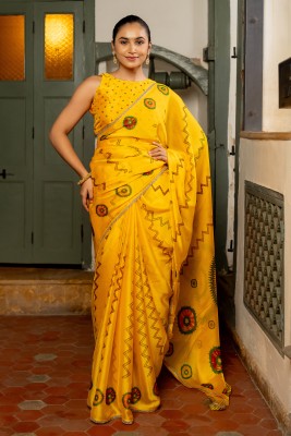 MIRCHI FASHION Printed, Blocked Printed, Embellished Daily Wear Chiffon, Georgette Saree(Yellow, Multicolor)