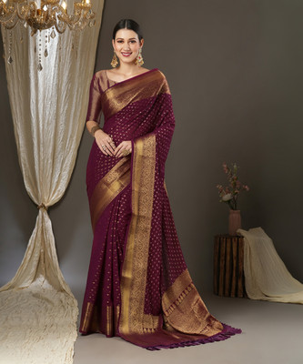 Divastri Woven, Embellished Kanjivaram Georgette Saree(Purple)