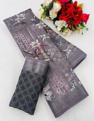 VCREATION Digital Print Bollywood Cotton Linen Saree(Multicolor)