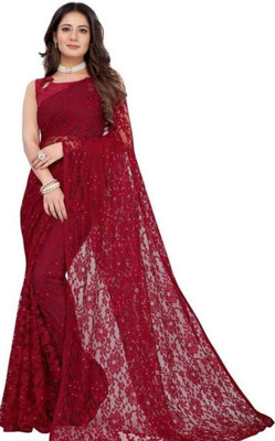 Silkbazar Self Design Bollywood Net Saree(Maroon)