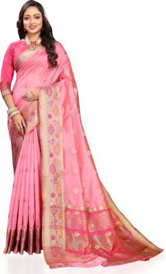 SariSphere Embroidered Banarasi Cotton Silk Saree(Pink)