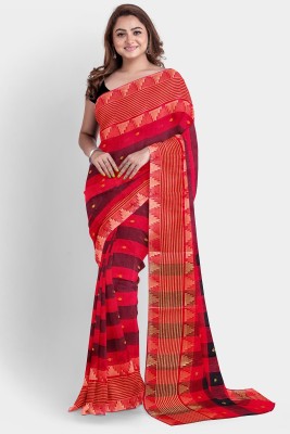 SANVISAREE Self Design Tant Pure Cotton Saree(Red, Black)