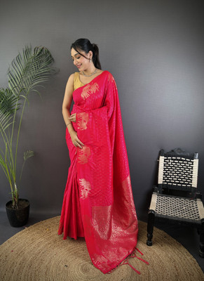 Tasrika Solid/Plain Banarasi Cotton Silk Saree(Pink)