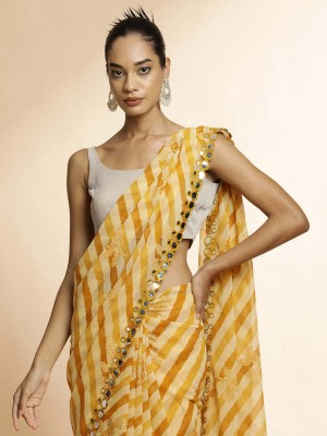 Clemira Color Block Bollywood Georgette Saree(Yellow)