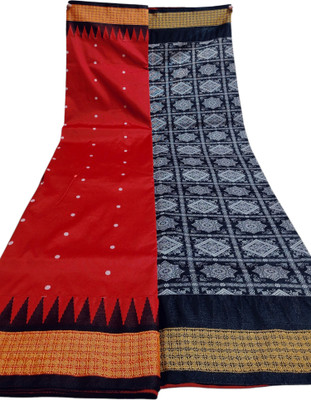 AJMERA FAISHON Temple Border Sambalpuri Cotton Blend Saree(Red)