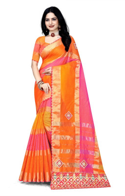 Dhanlaxmi Creation Woven Daily Wear Cotton Blend Saree(Multicolor)
