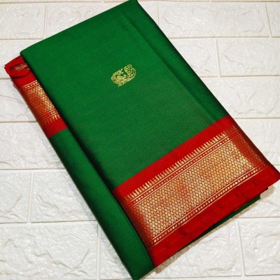 ns collection Self Design Paithani Cotton Silk Saree(Green)