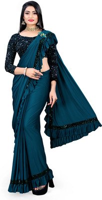 miracletex Embellished Bollywood Lycra Blend Saree(Blue)