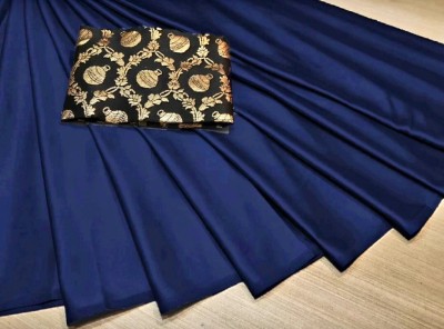 Arpita Fashion Solid/Plain Bollywood Silk Blend Saree(Dark Blue)