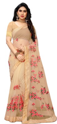 DWINIZAA STORE Embroidered Bollywood Net Saree(Cream)