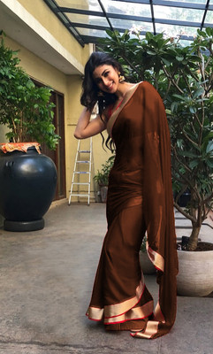 Sareez House Solid/Plain Daily Wear Chiffon Saree(Brown)