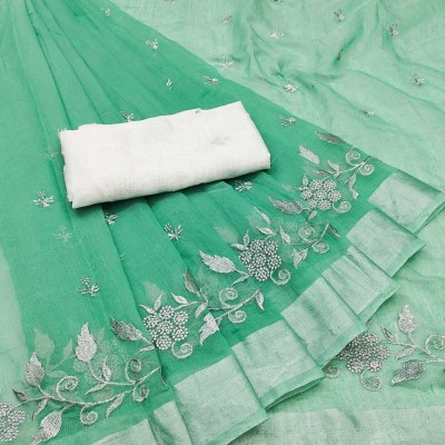 GLOWMOROUS Printed Chanderi Chanderi Saree(Light Green)