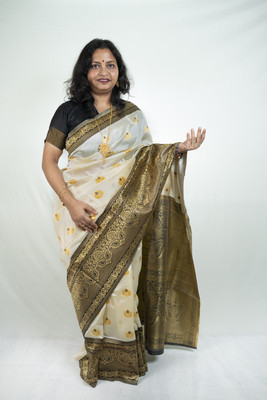 SnehaFashion Creation Woven Saree with Attached Blouse Silk Blend Saree(Cream)
