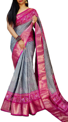 Chandan Fabrics Printed Bollywood Chanderi Saree(Grey, Pink)