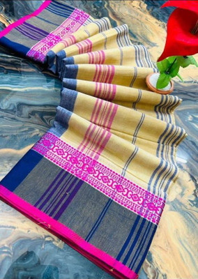 BiswasTextiles Self Design Handloom Cotton Blend Saree(Cream)