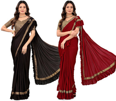 MIJAASHREE Solid/Plain Bollywood Lycra Blend Saree(Pack of 2, Multicolor)