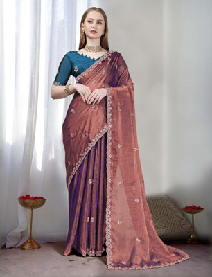 SHREENATHJI CREATION Embroidered Bollywood Chiffon Saree(Gold)