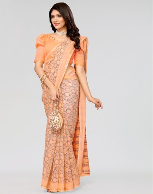 Nirvaan Printed Bollywood Cotton Linen Saree(Orange)