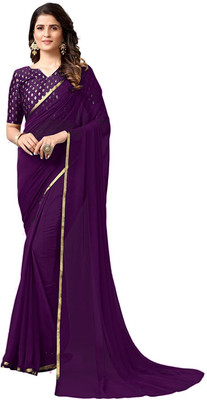 SainiVastra Solid/Plain Bollywood Chiffon Saree(Purple)