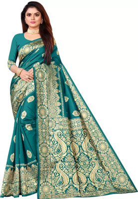TINA FASHION Self Design Banarasi Silk Blend Saree(Light Green)