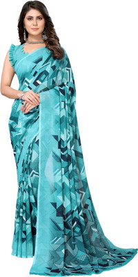 Priyashi Floral Print Daily Wear Georgette Saree(Blue)