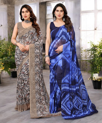 Moda Rapido Printed Bollywood Georgette Saree(Pack of 2, Multicolor)