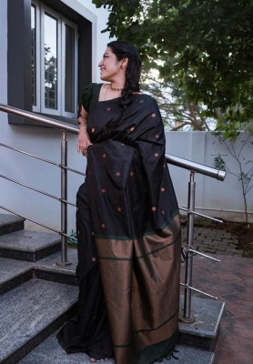 shivay Self Design, Woven, Printed Banarasi Jacquard Saree(Black)