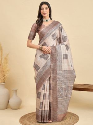 Sareemall Printed Daily Wear Silk Blend Saree(Beige)