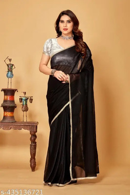 Online Bazaaar Self Design Bollywood Lycra Blend Saree(Black)