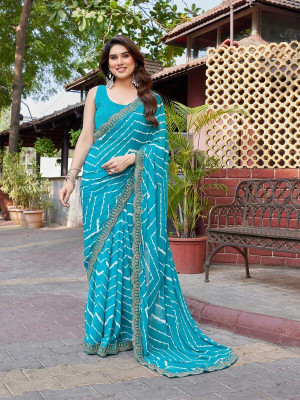AAI LAXMI CREATION Embroidered Bandhani Georgette Saree(Blue)