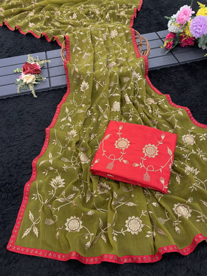 pagesis Embroidered Bollywood Silk Blend Saree(Light Green)