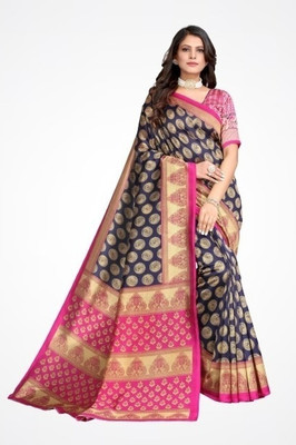 Saadhvi Printed Banarasi Lycra Blend Saree(Blue)