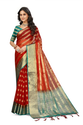 Aarunika MNT Woven Bollywood Organza Saree(Red)
