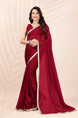 MAHADEV Embroidered Bollywood Georgette Saree(Red)