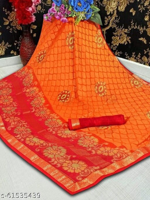 mahalaxmi fab Printed Bollywood Linen Saree(Orange, Yellow)
