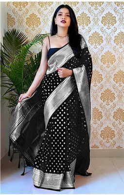 HouseOfCommon Woven Kanjivaram Pure Silk Saree(Black)