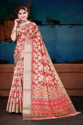TANIRIKA TEXTILES Floral Print Daily Wear Cotton Silk Saree(Multicolor)
