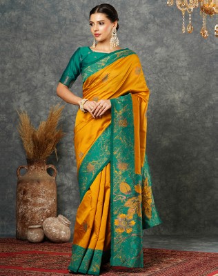 SIRIL Dyed, Self Design, Woven Banarasi Silk Blend Saree(Mustard, Blue)