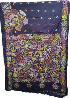 Drapify Embroidered, Self Design Kantha Silk Blend Saree(Dark Blue)