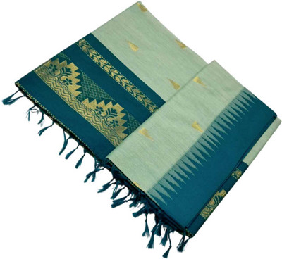 sri amman sarees Woven Gadwal Cotton Blend Saree(Light Green)