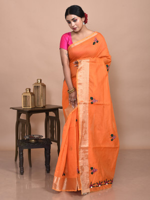 stotra Embroidered Chanderi Chanderi Saree(Orange)