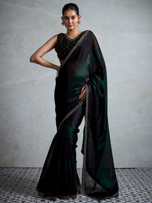 ANOUK Embellished Bollywood Satin Saree(Green)