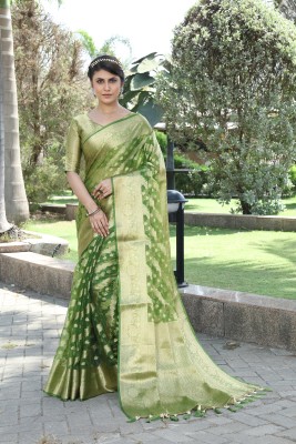 Perfect Wear Self Design Kanjivaram Organza, Cotton Silk Saree(Green)