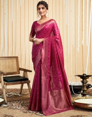 SIRIL Embellished, Self Design, Woven Kanjivaram Silk Blend, Jacquard Saree(Pink, Brown)