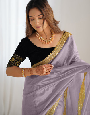 Samah Embellished, Embroidered Bollywood Jimmy choo, Net Saree(Grey)