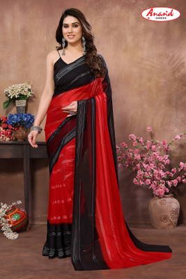 Anand Sarees Embellished, Self Design, Ombre, Dyed Bollywood Satin Saree(Red, Black)