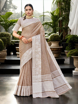 ANOUK Woven Mysore Linen Saree(Brown)