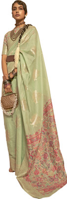 Akhilam Embroidered Chanderi Silk Blend Saree(Light Green)