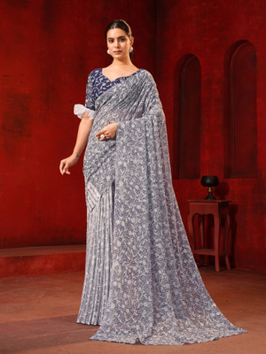 GARDEN VARELI Geometric Print Bollywood Viscose Rayon Saree(Blue)